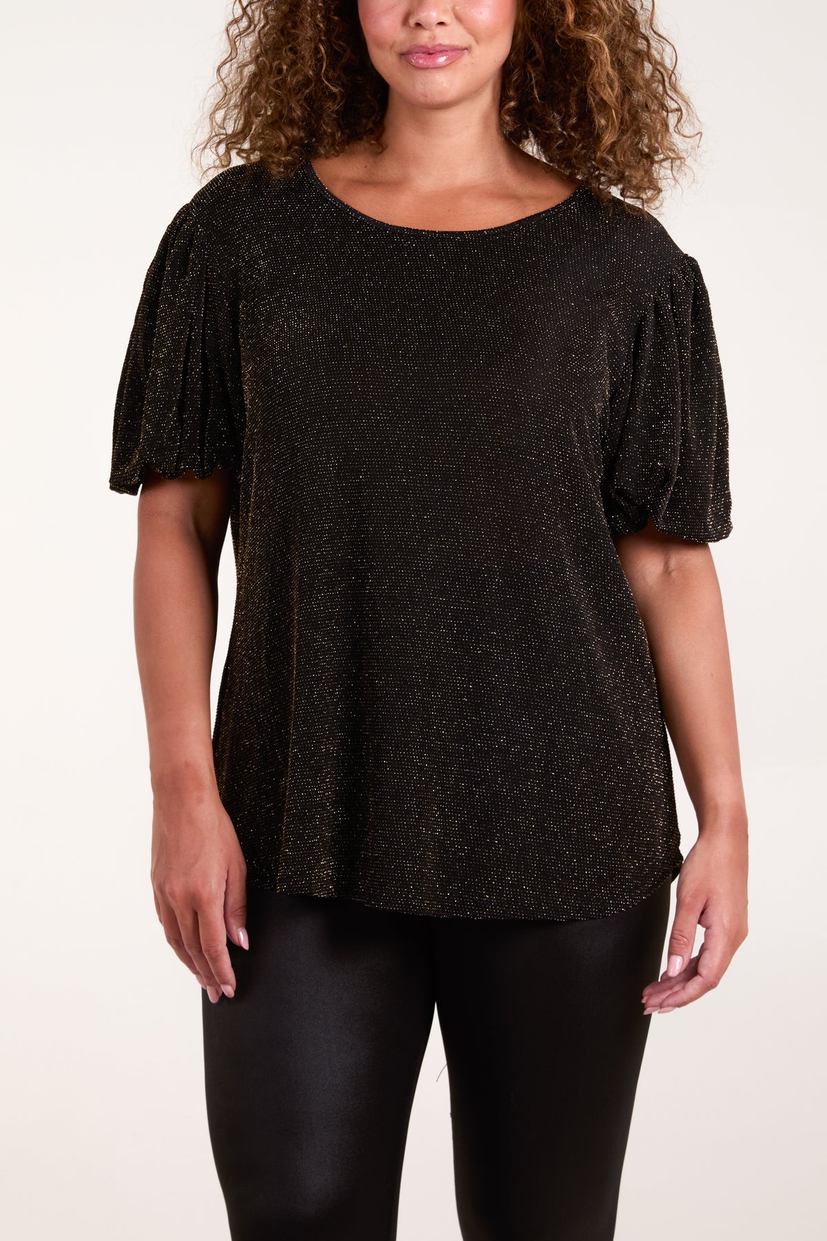 Glitter Balloon Sleeve Metallic Top