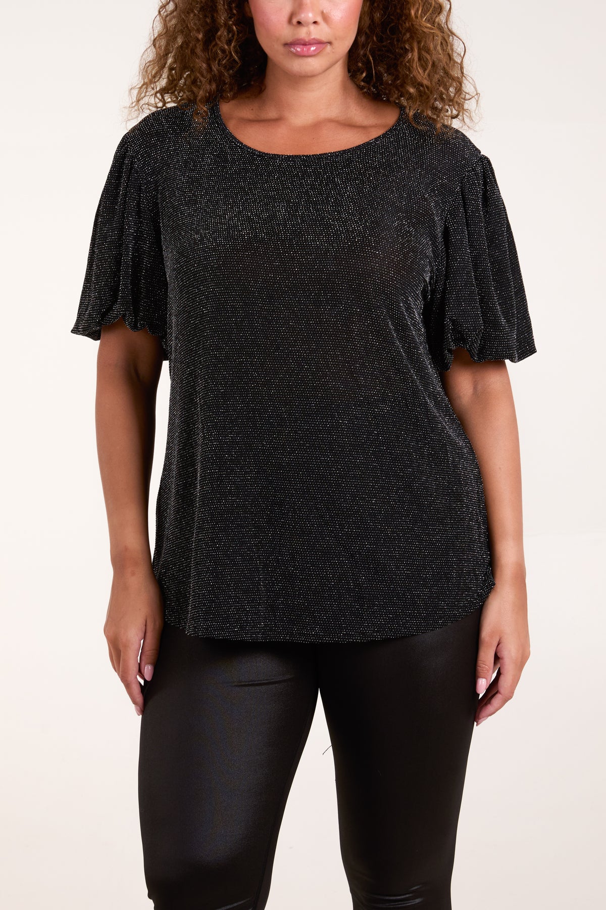 Glitter Balloon Sleeve Metallic Top