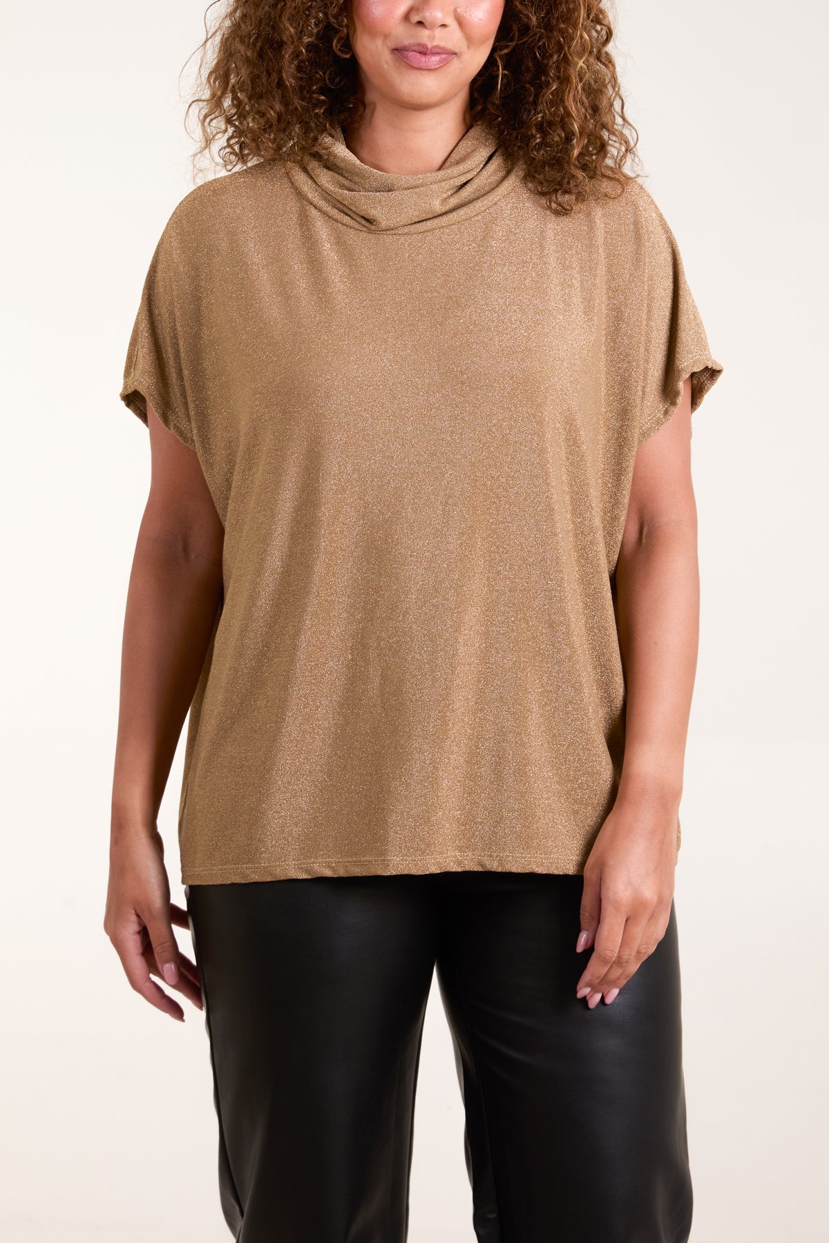 Shimmer Roll Neck Short Sleeve Top