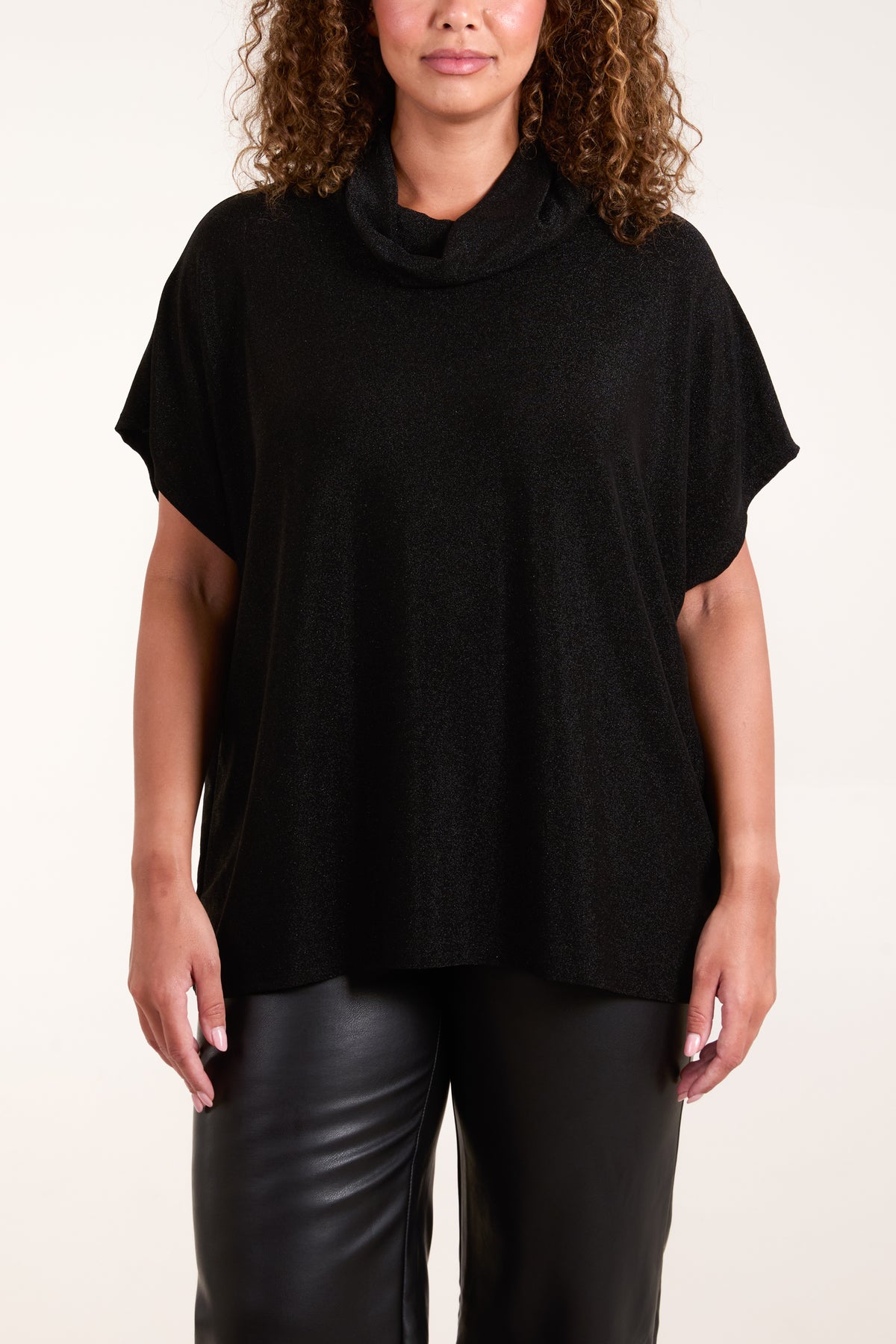 Shimmer Roll Neck Short Sleeve Top