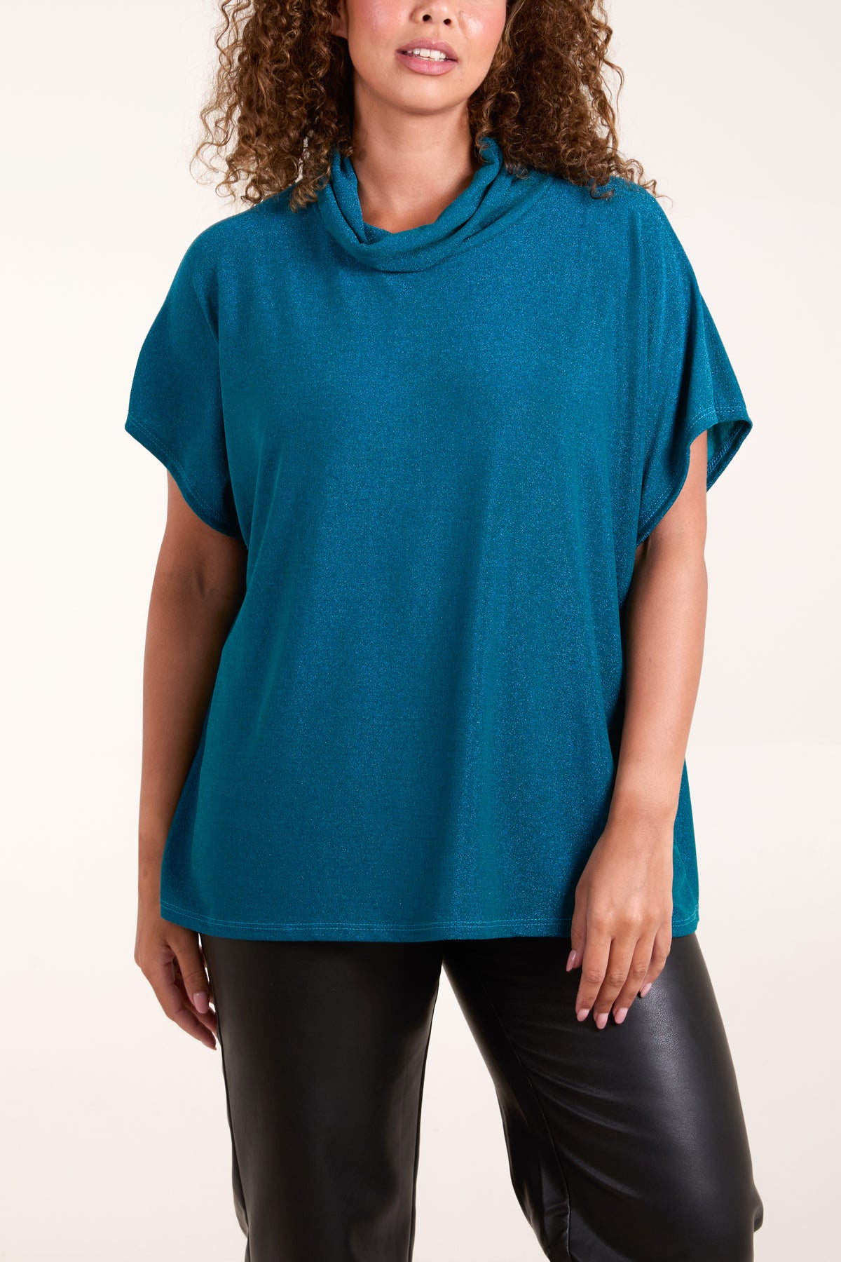 Shimmer Roll Neck Short Sleeve Top