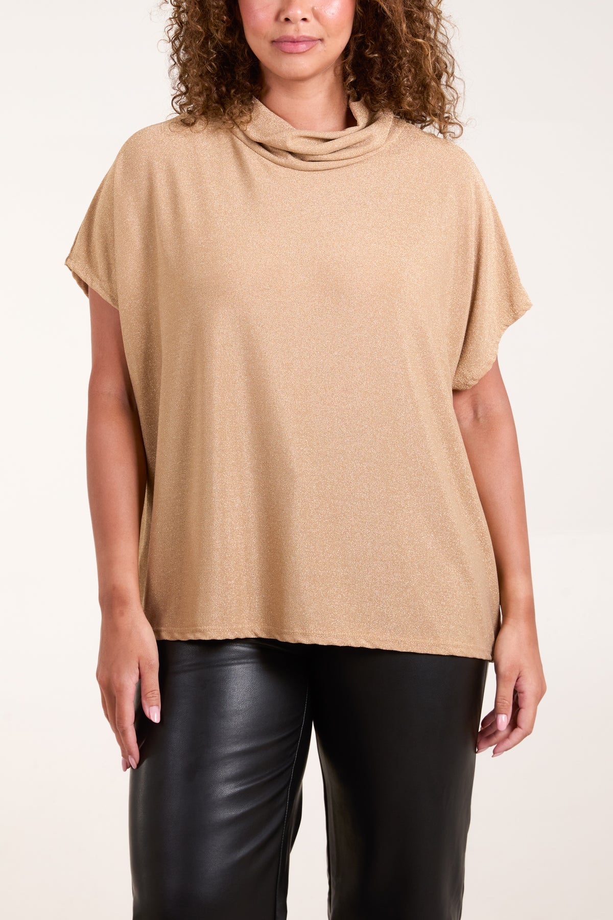 Shimmer Roll Neck Short Sleeve Top