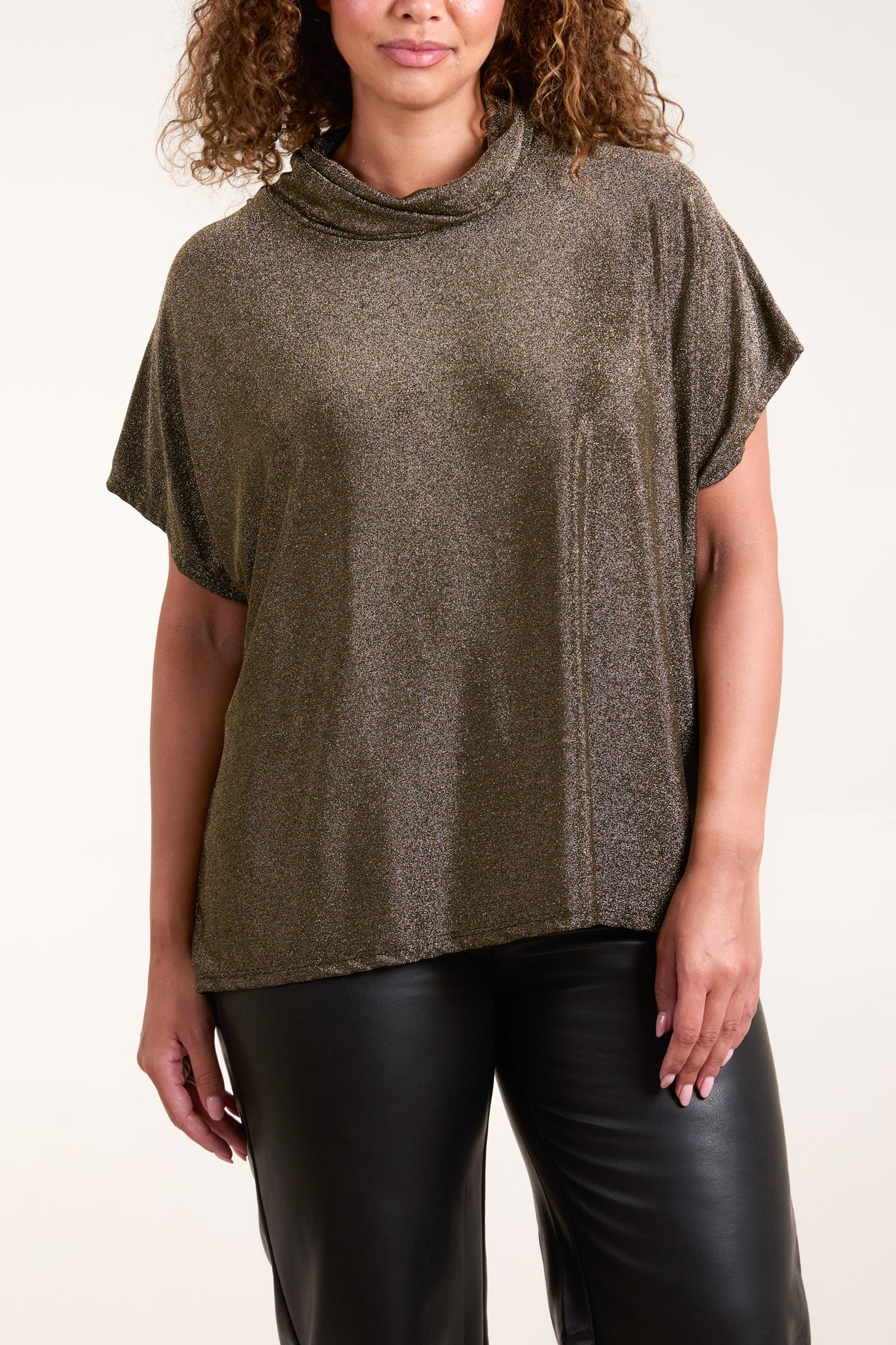 Shimmer Roll Neck Short Sleeve Top