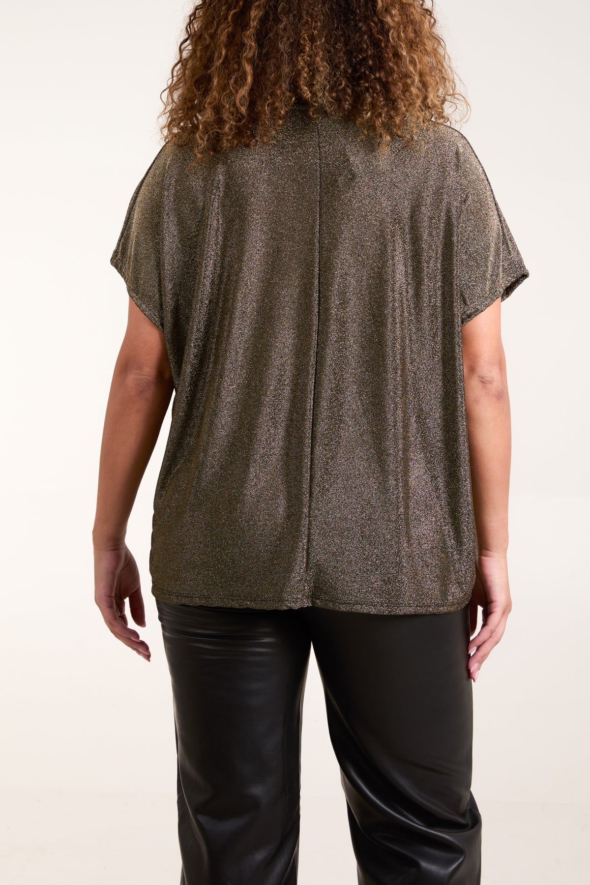 Shimmer Roll Neck Short Sleeve Top