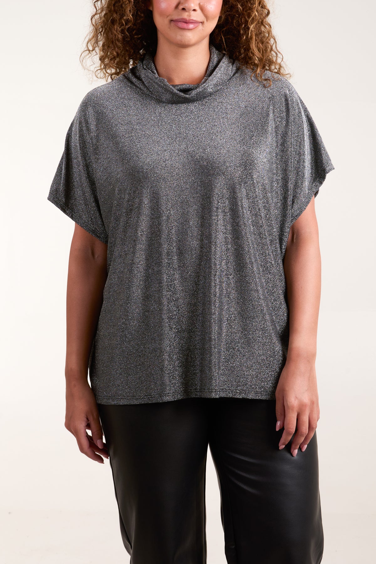 Shimmer Roll Neck Short Sleeve Top