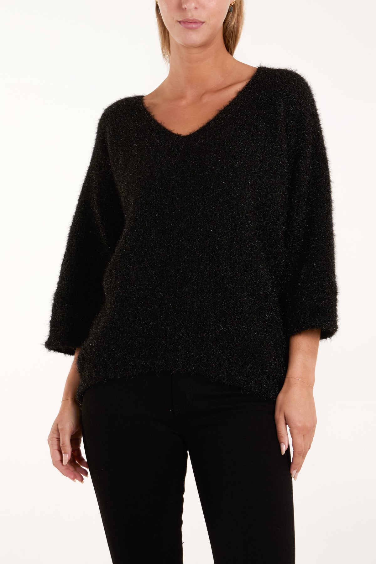 Fluffy Texture V-Neck Jumper