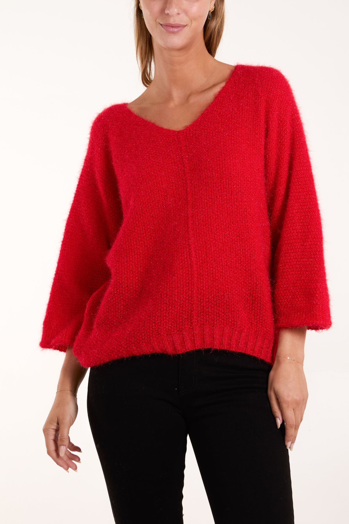 Fluffy Texture V-Neck Jumper