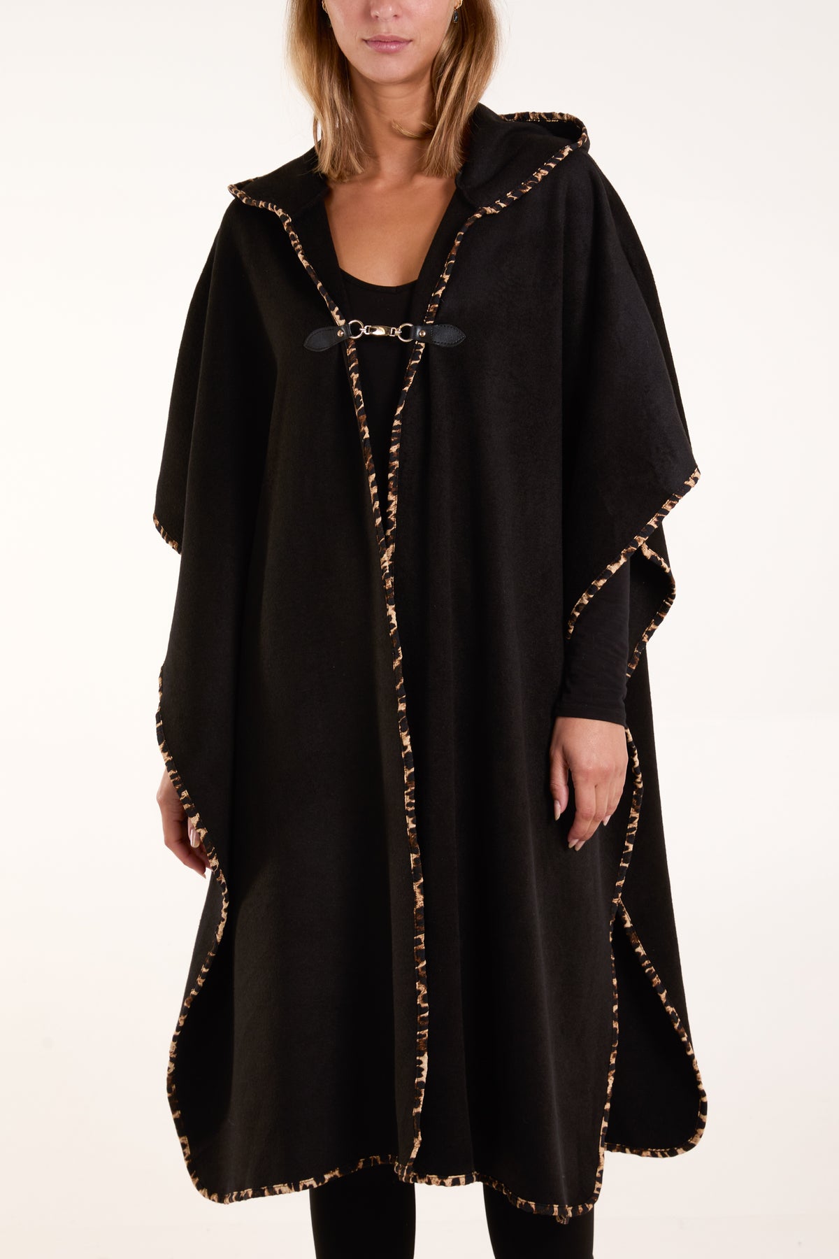 Hood Leopard Binding Clasp Cape