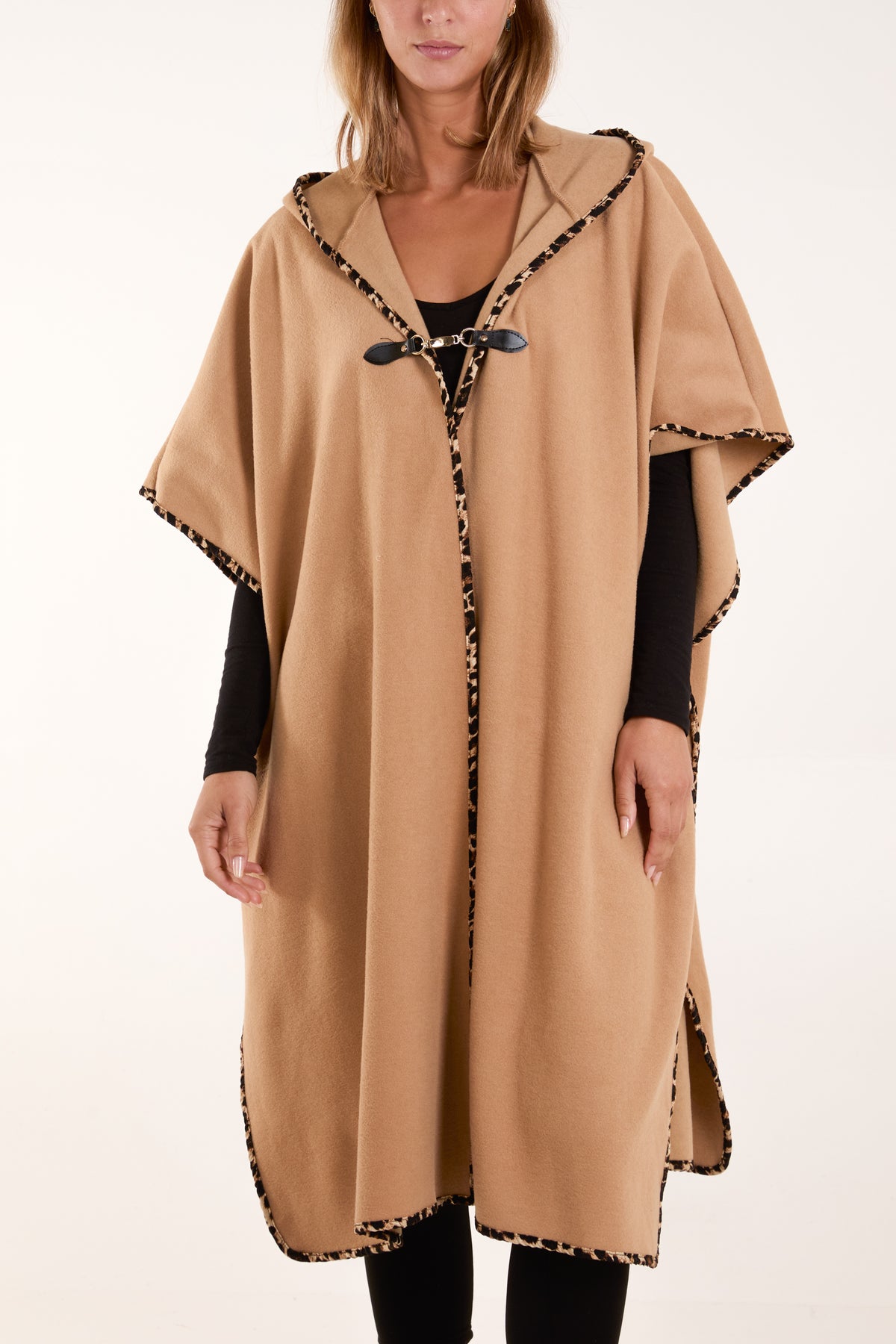 Hooded Leopard Binding Clasp Cape