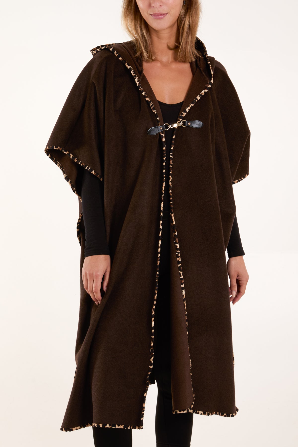 Hood Leopard Binding Clasp Cape