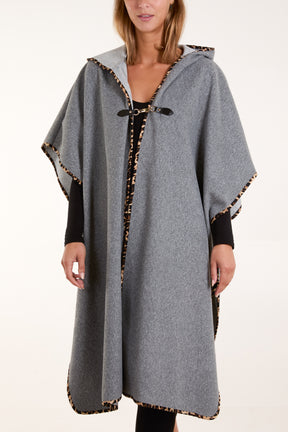 Hooded Leopard Binding Clasp Cape