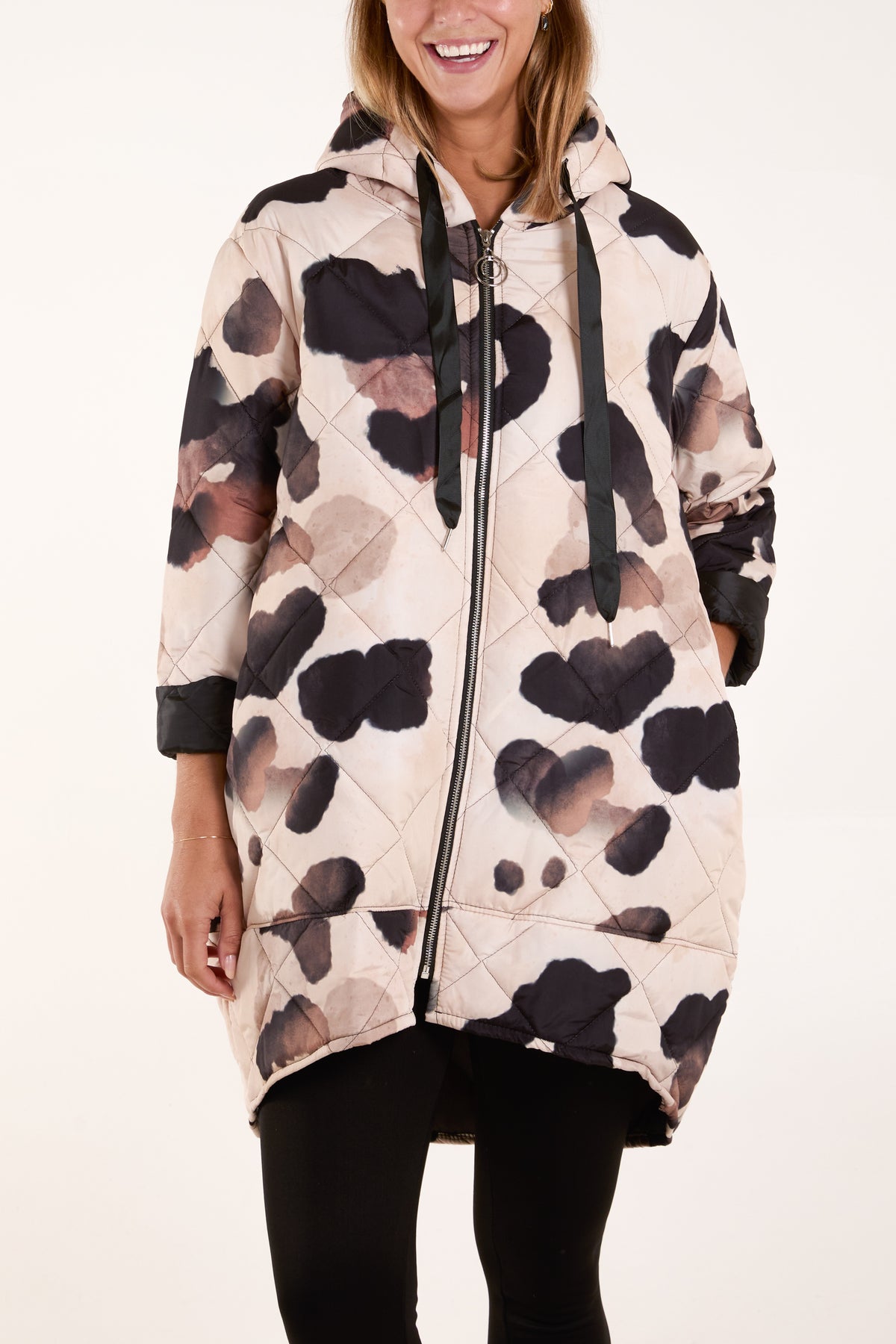 Blurred Animal Hooded Quilted Jacket