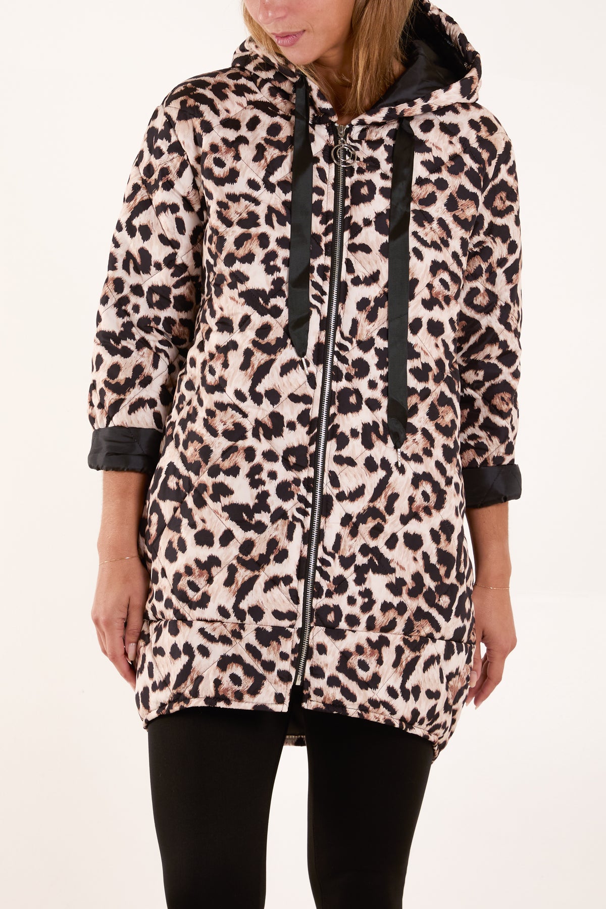 Leopard Print Hooded Quilted Jacket