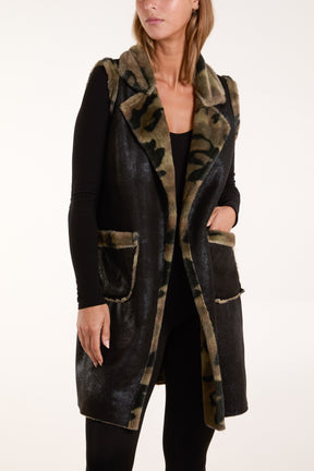 Camouflage Faux Fur Pockets Gilet