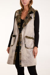 Camouflage Faux Fur Pockets Gilet