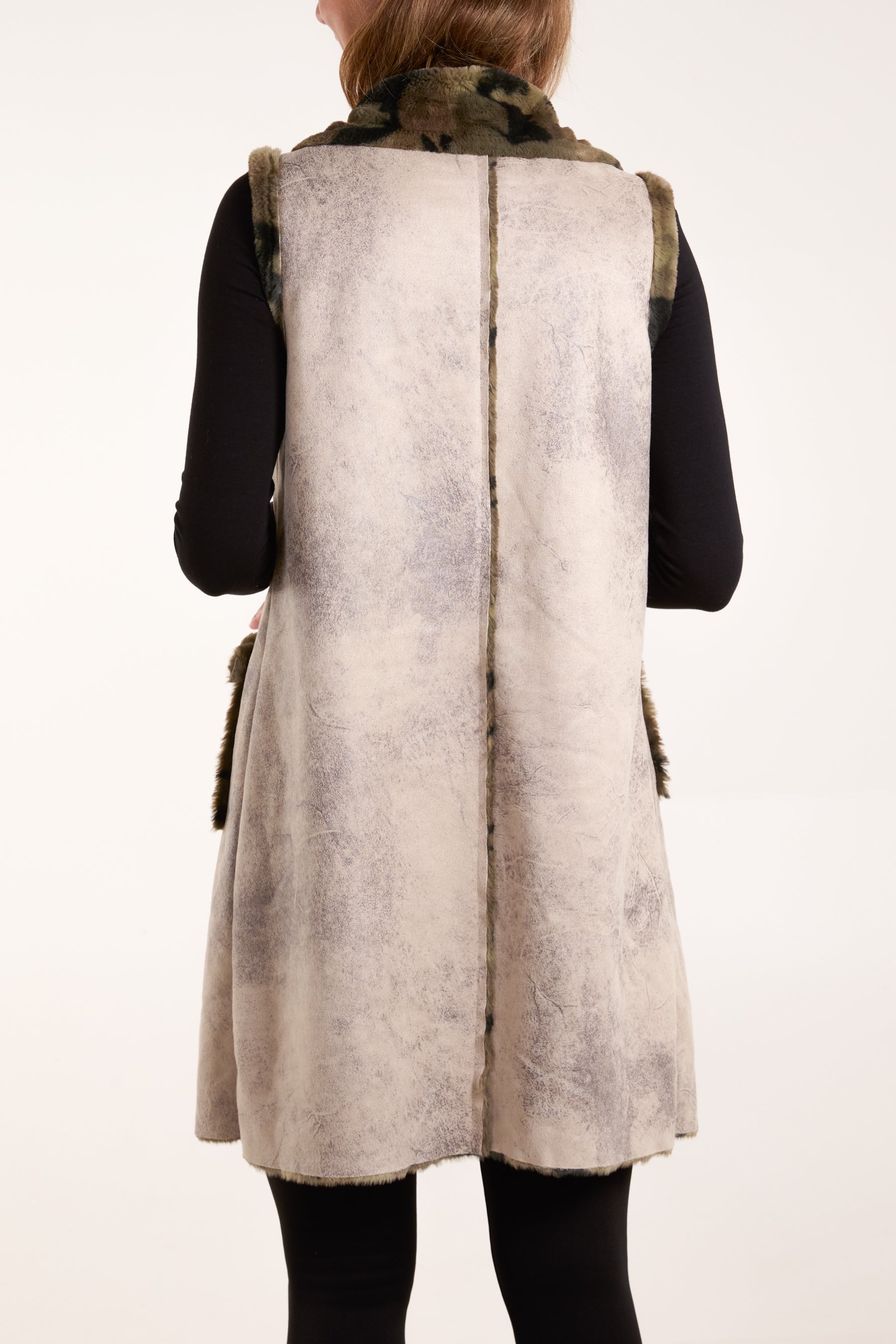 Camouflage Faux Fur Pockets Gilet