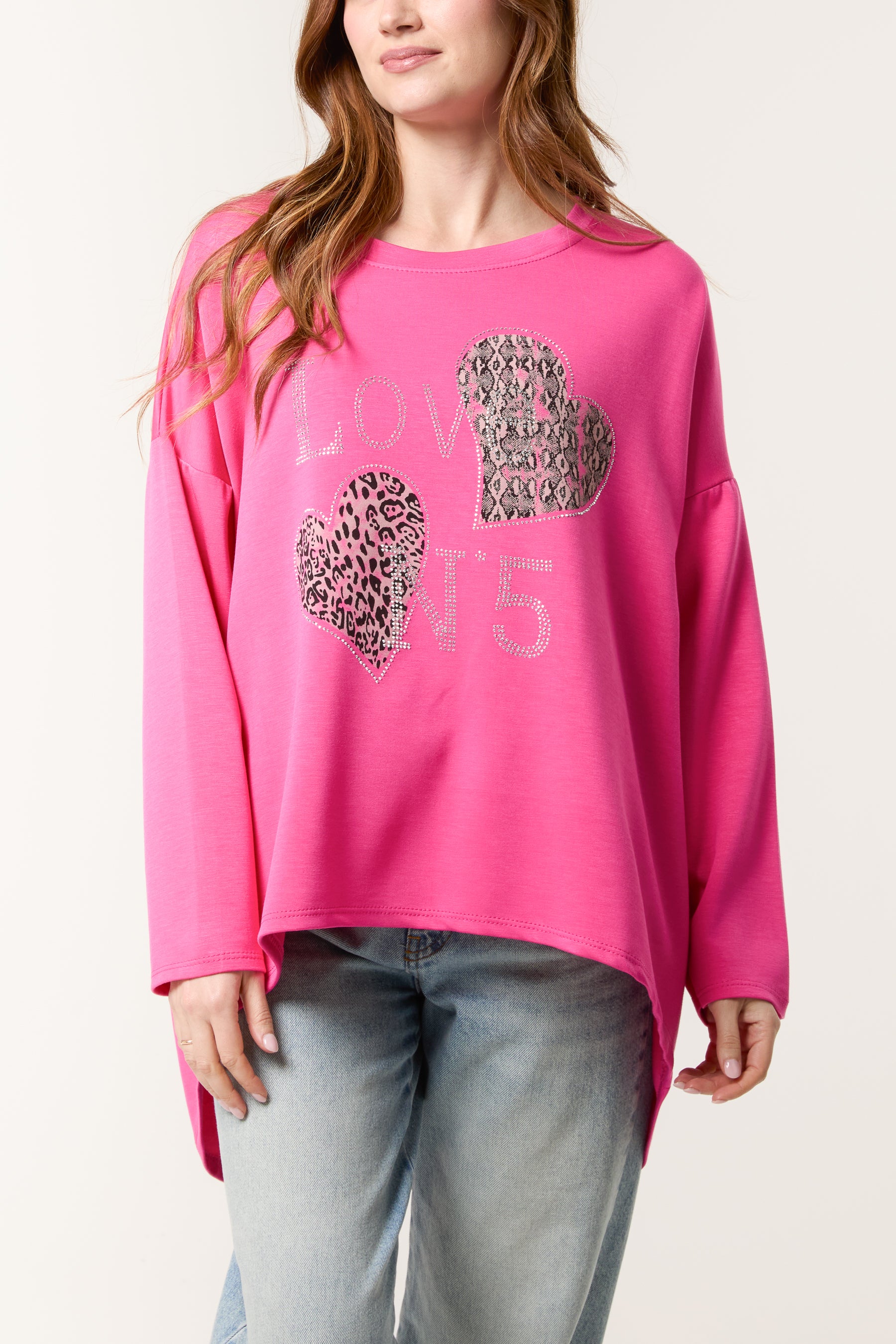 Diamante Love Hearts High Low Sweatshirt