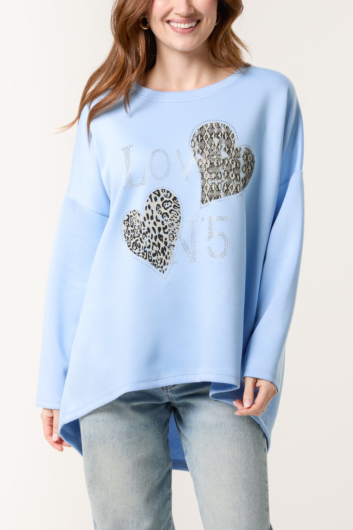 Diamante Love Hearts High Low Sweatshirt