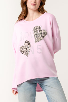 Diamante Love Hearts High Low Sweatshirt