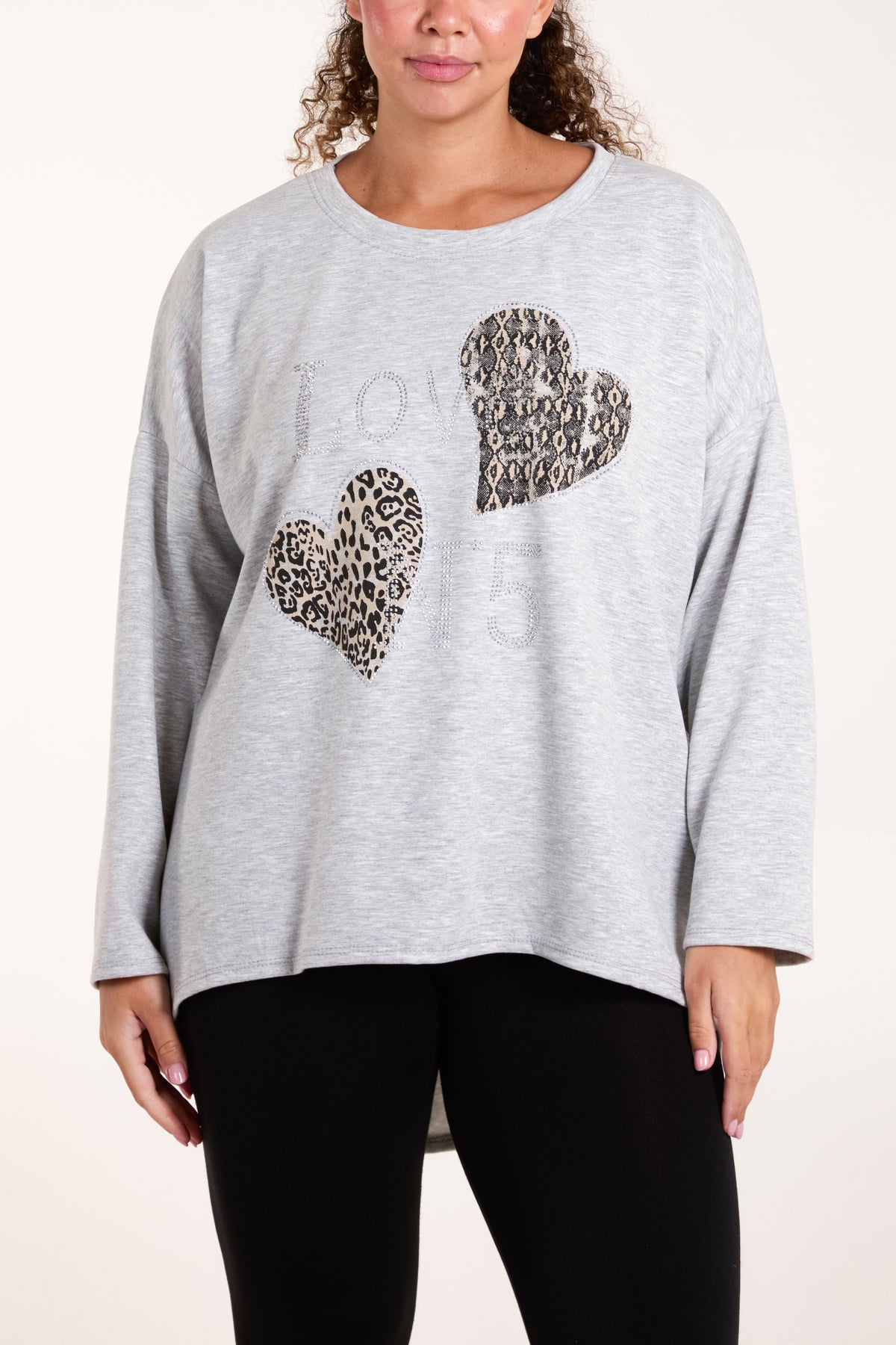 Diamante Love Hearts High Low Sweatshirt