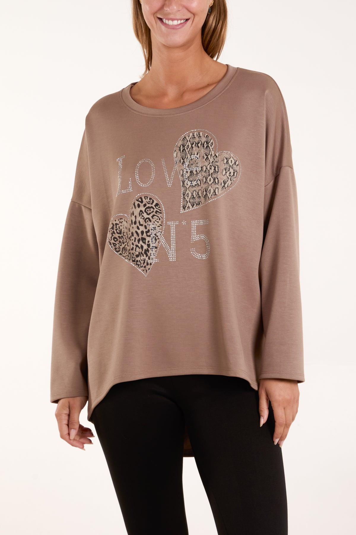 Diamante Love Hearts High Low Sweatshirt