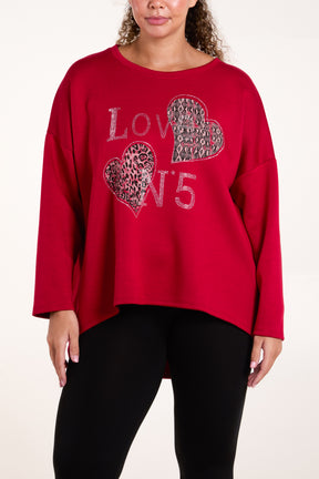 Diamante Love Hearts High Low Sweatshirt