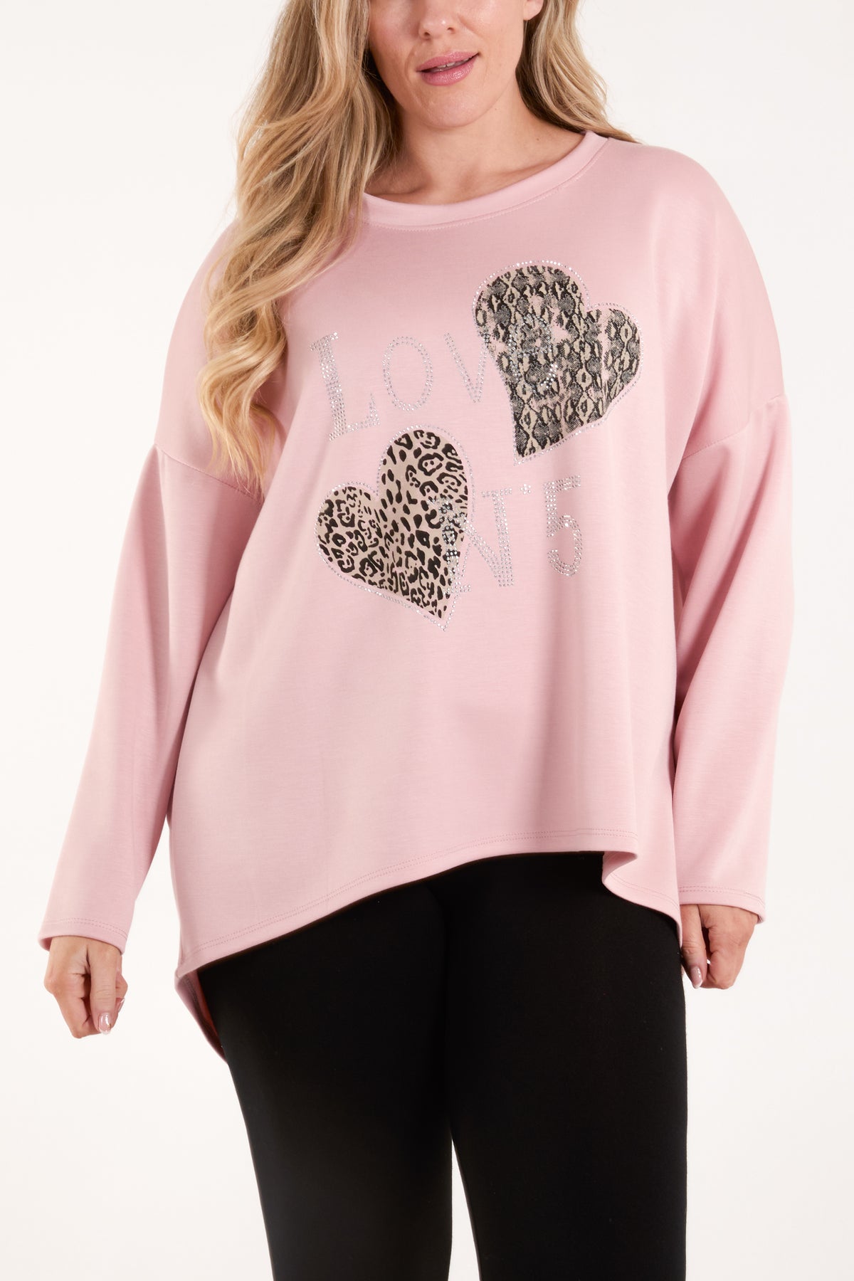 Diamante Love Hearts High Low Sweatshirt