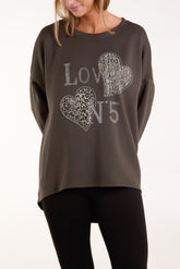 Diamante Love Hearts High Low Sweatshirt