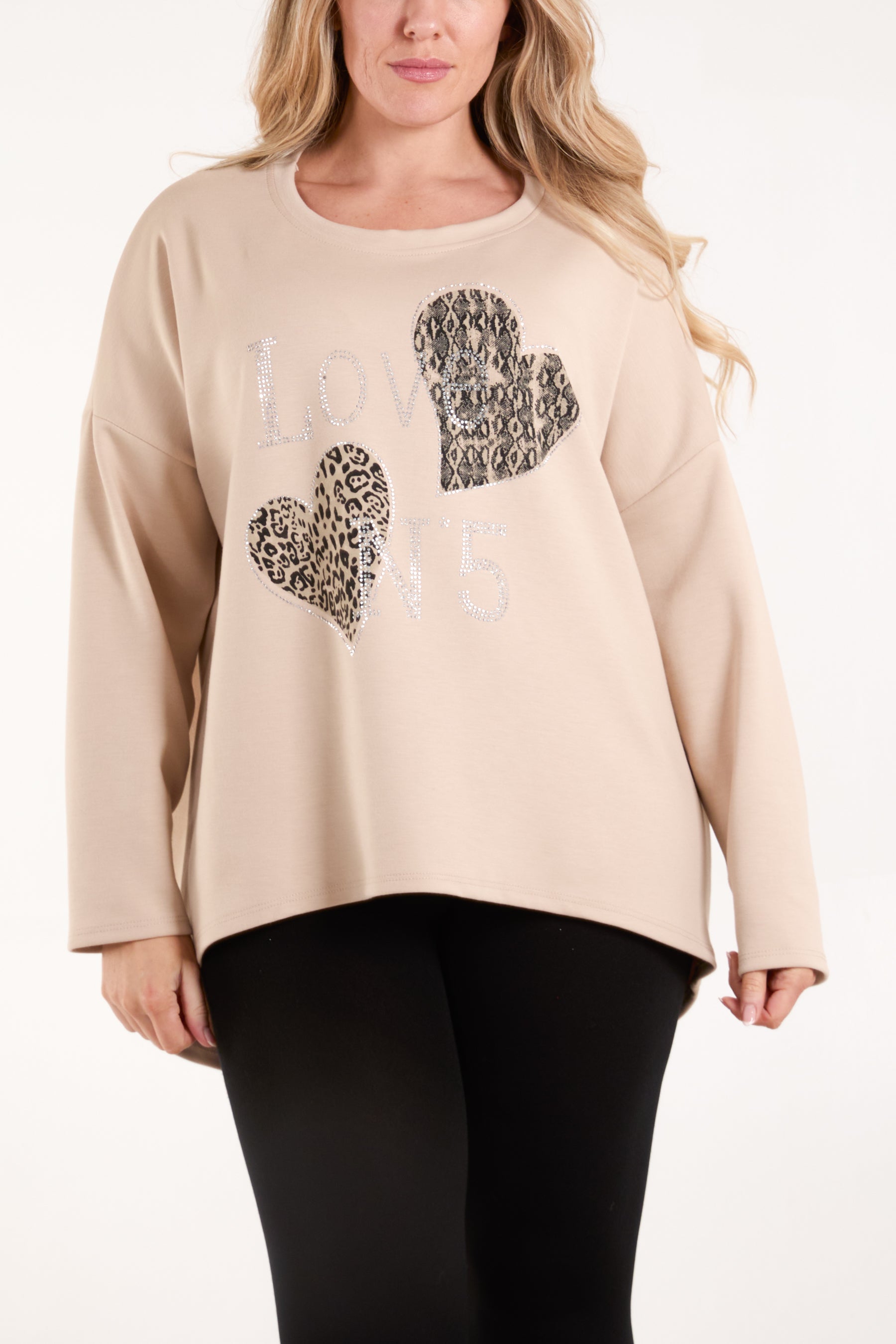 Diamante Love Hearts High Low Sweatshirt