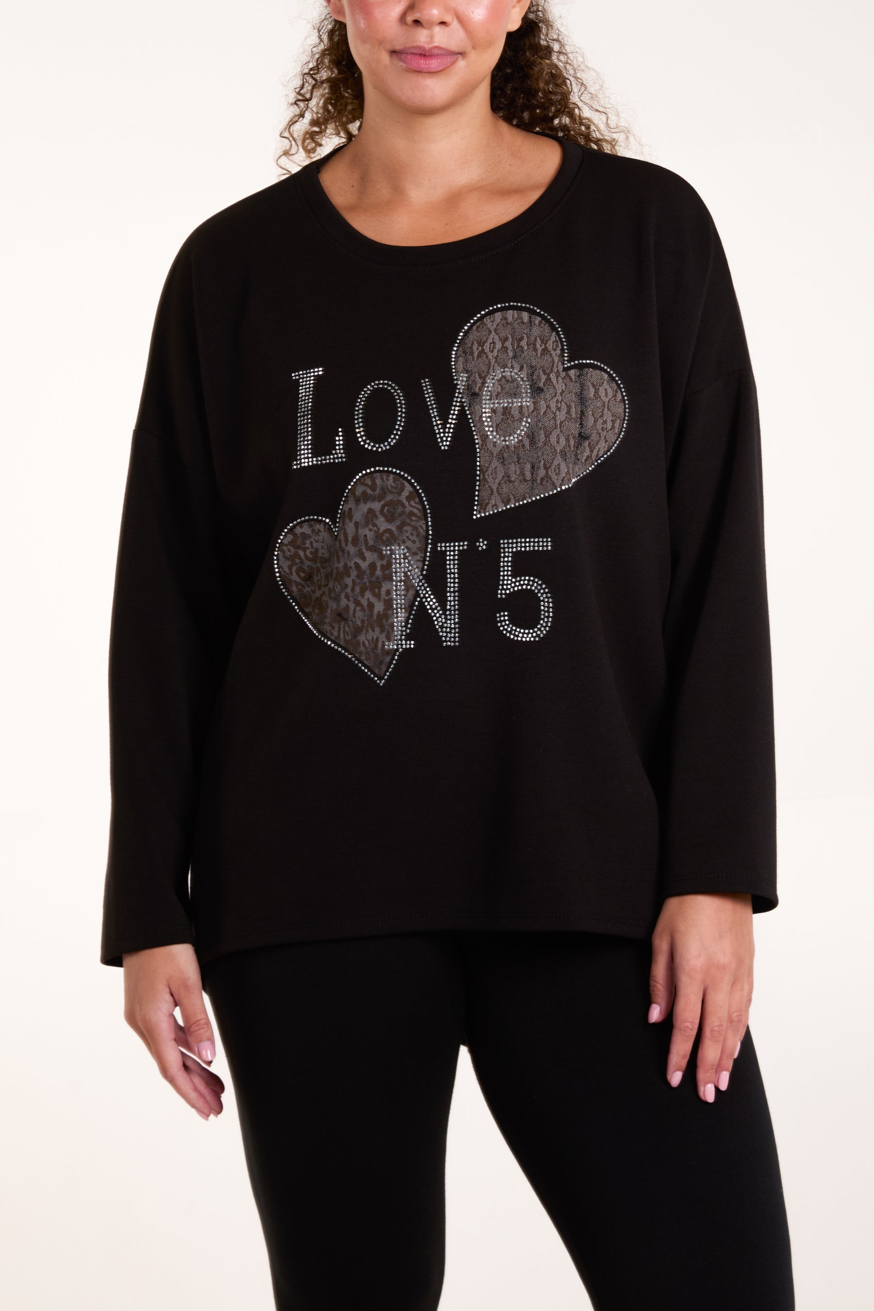 Diamante Love Hearts High Low Sweatshirt