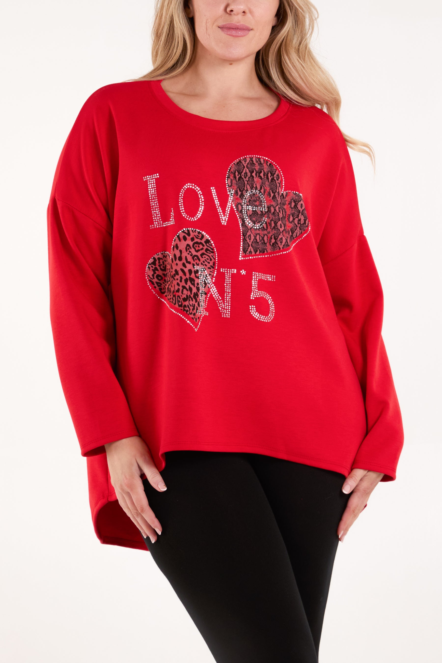 Diamante Love Hearts High Low Sweatshirt