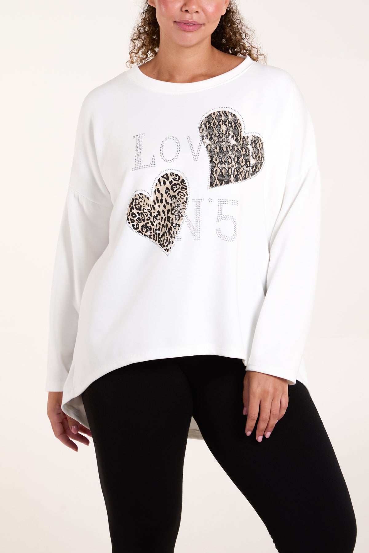 Diamante Love Hearts High Low Sweatshirt