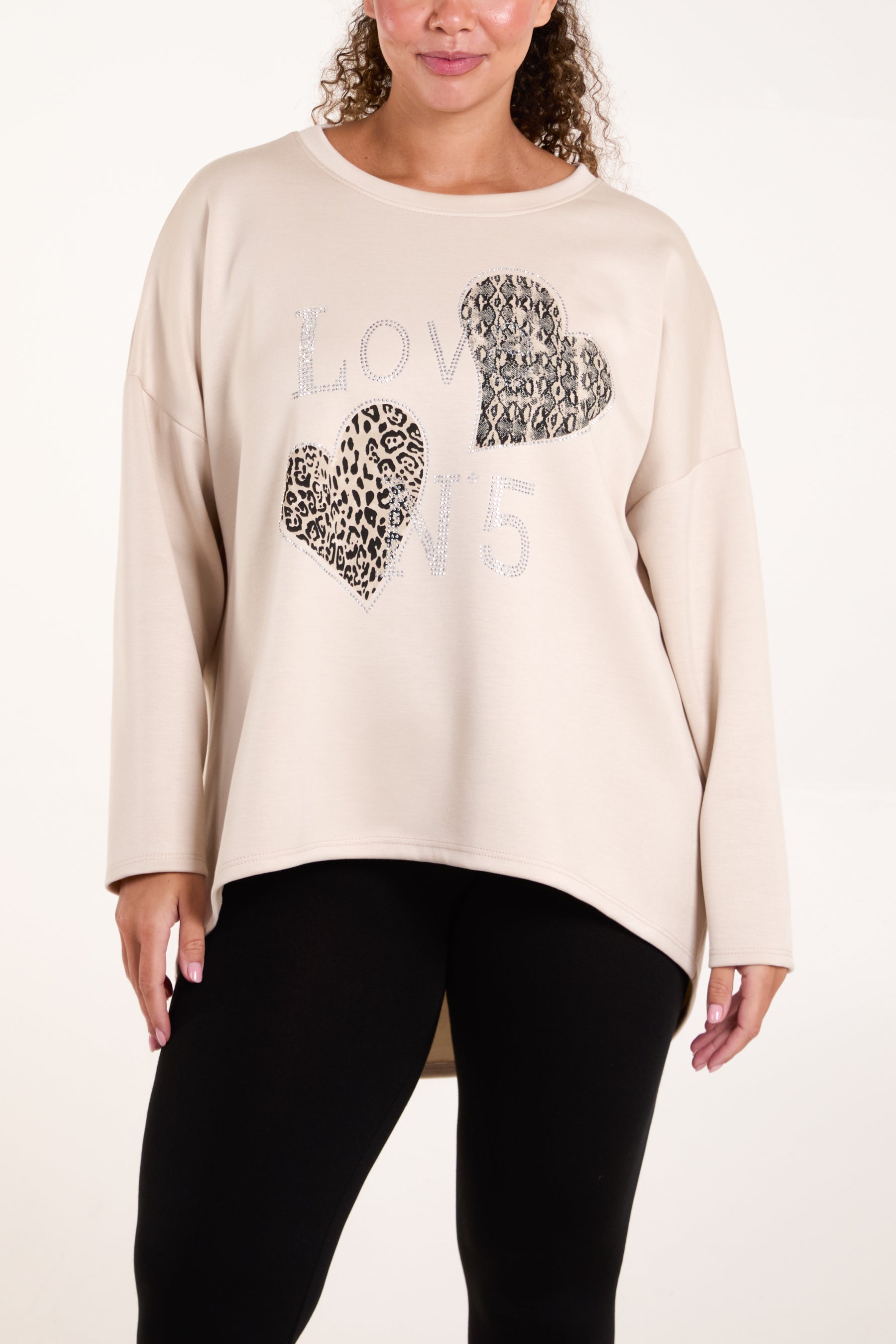 Diamante Love Hearts High Low Sweatshirt