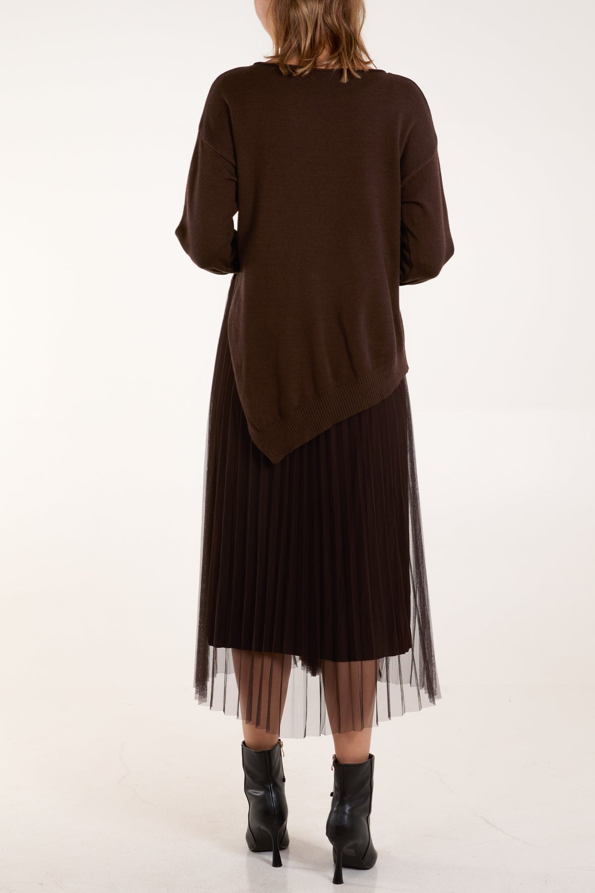 Round Neck Jumper Pleated Dress Set