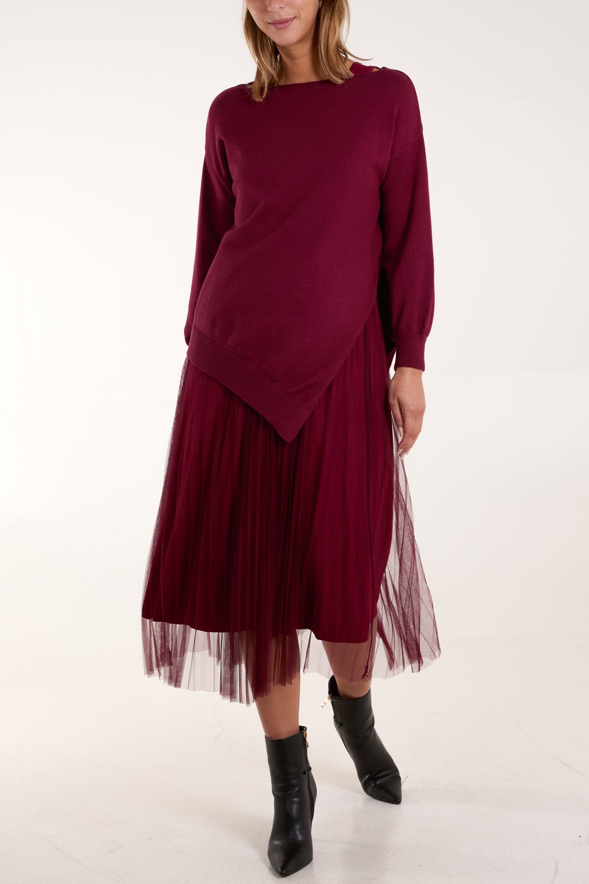 Round Neck Jumper Pleated Dress Set