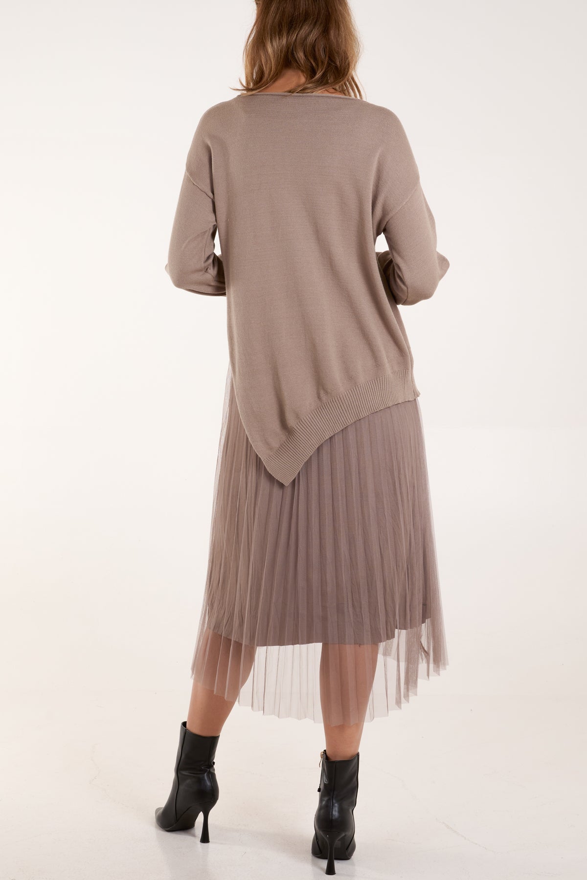 Round Neck Jumper Pleated Dress Set