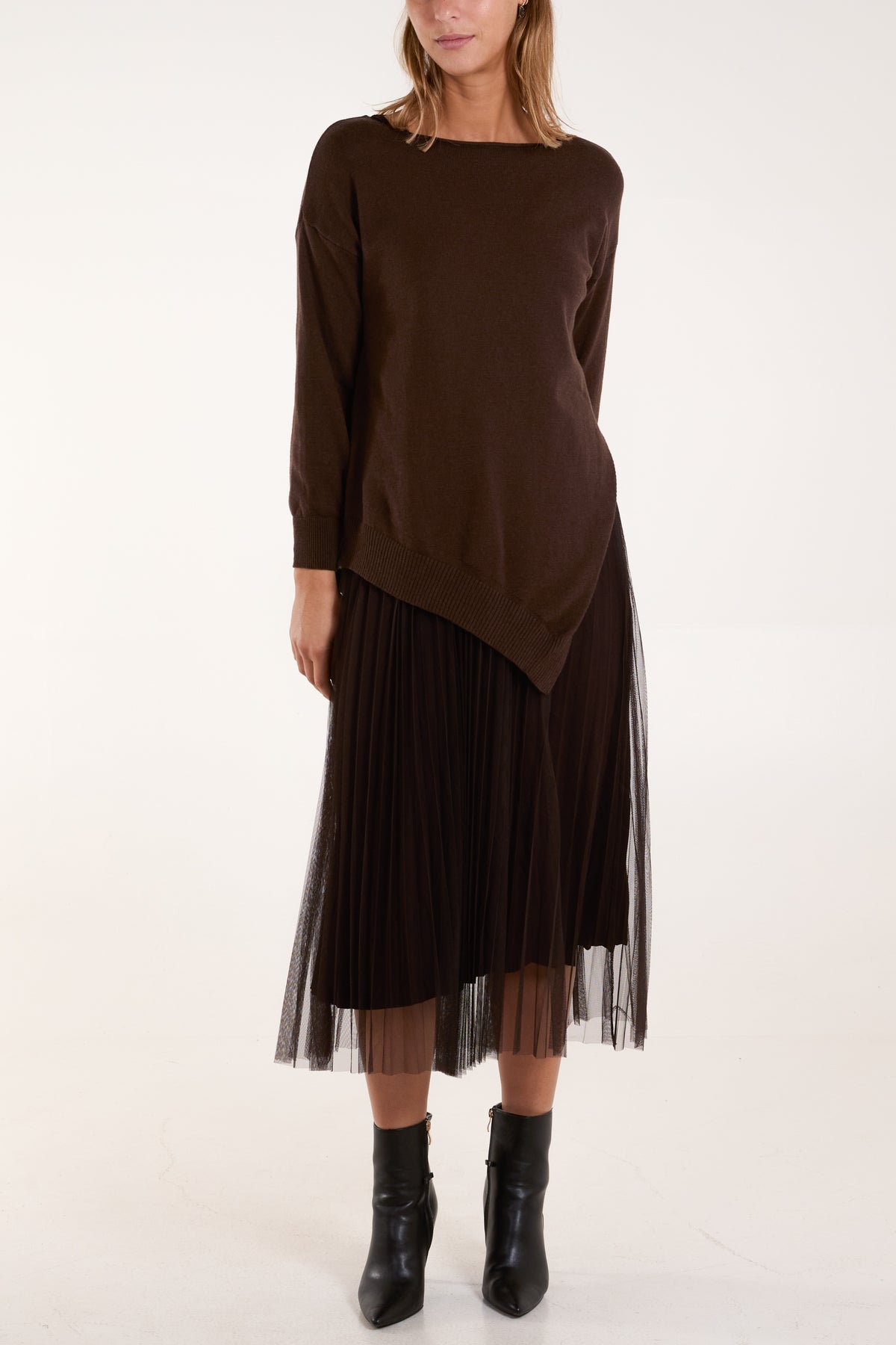 Round Neck Jumper Pleated Dress Set