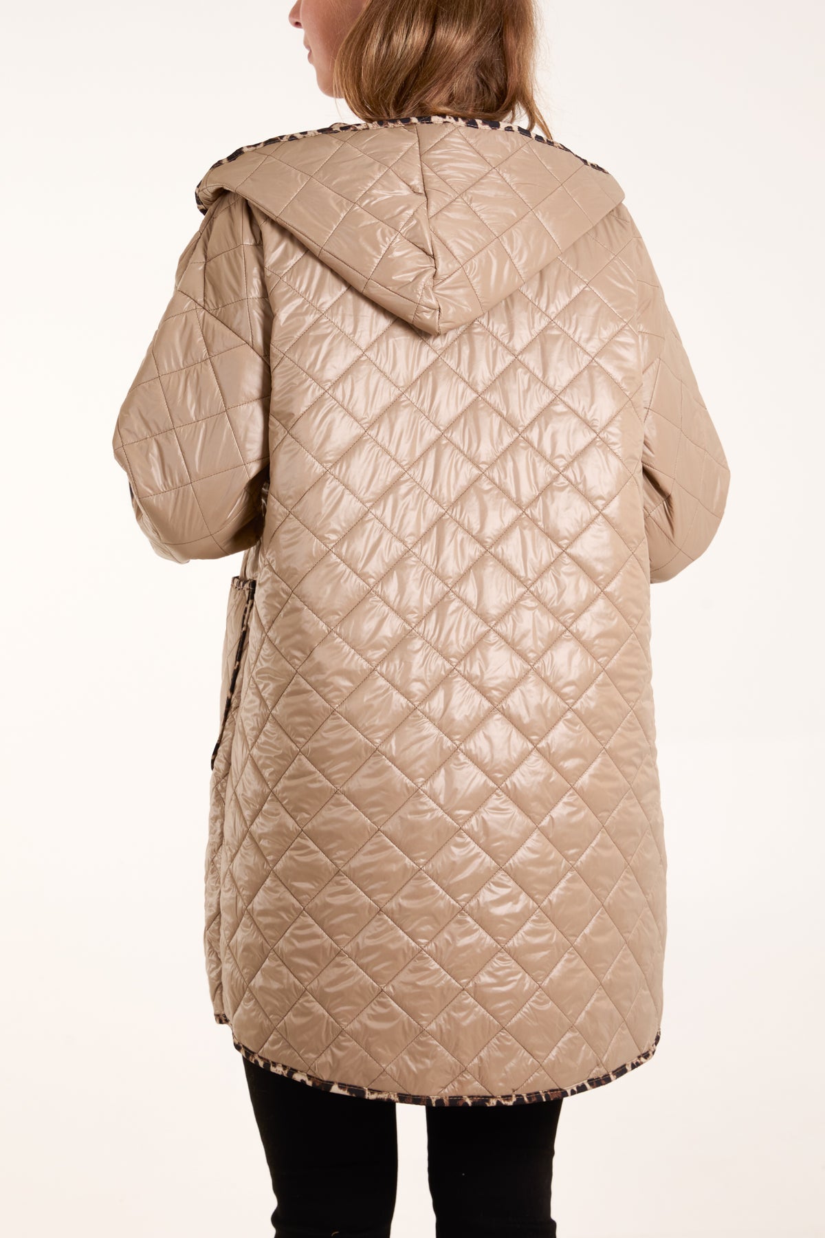 Hooded Leopard Lining Toggle Quilted Coat