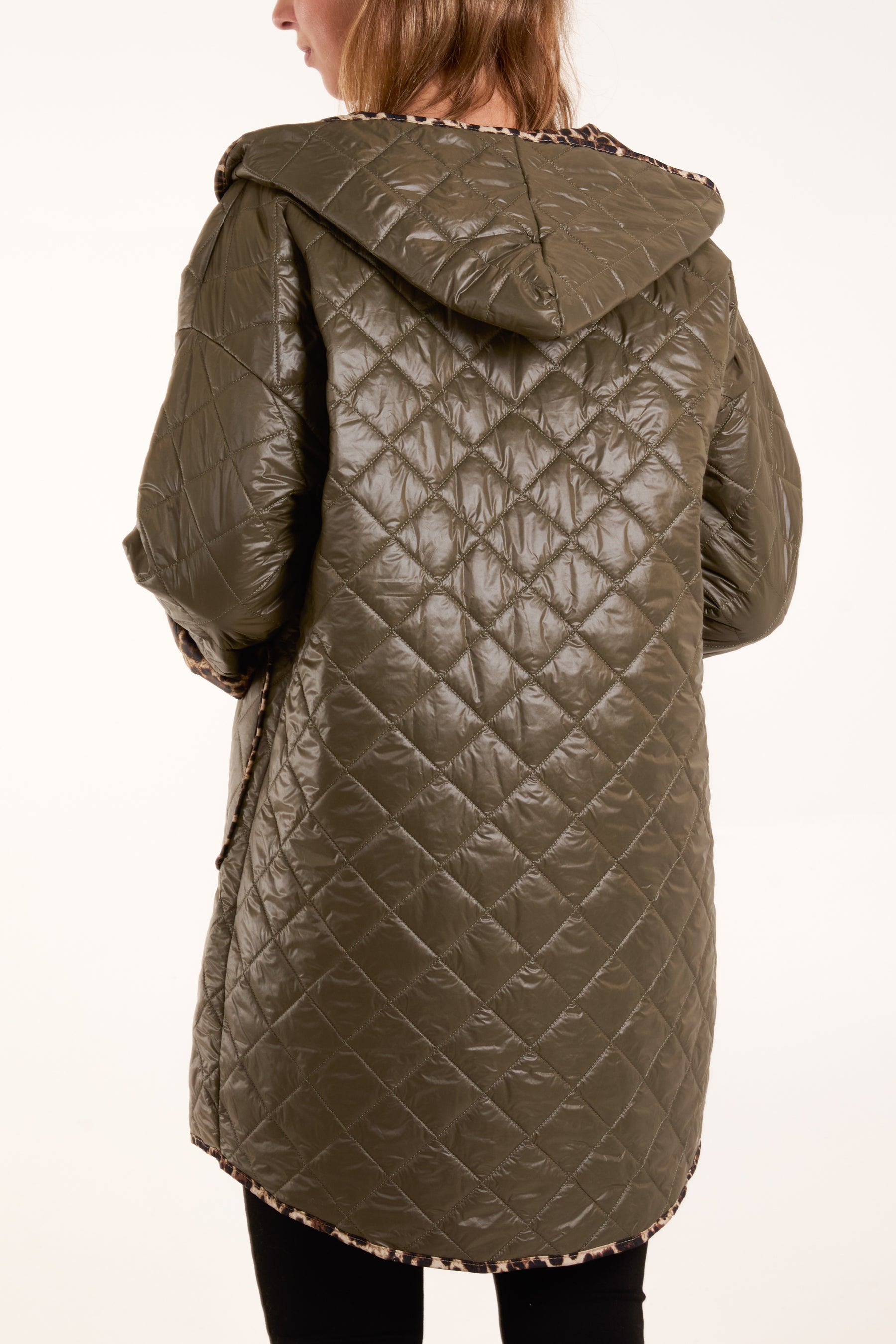 Hooded Leopard Lining Toggle Quilted Coat