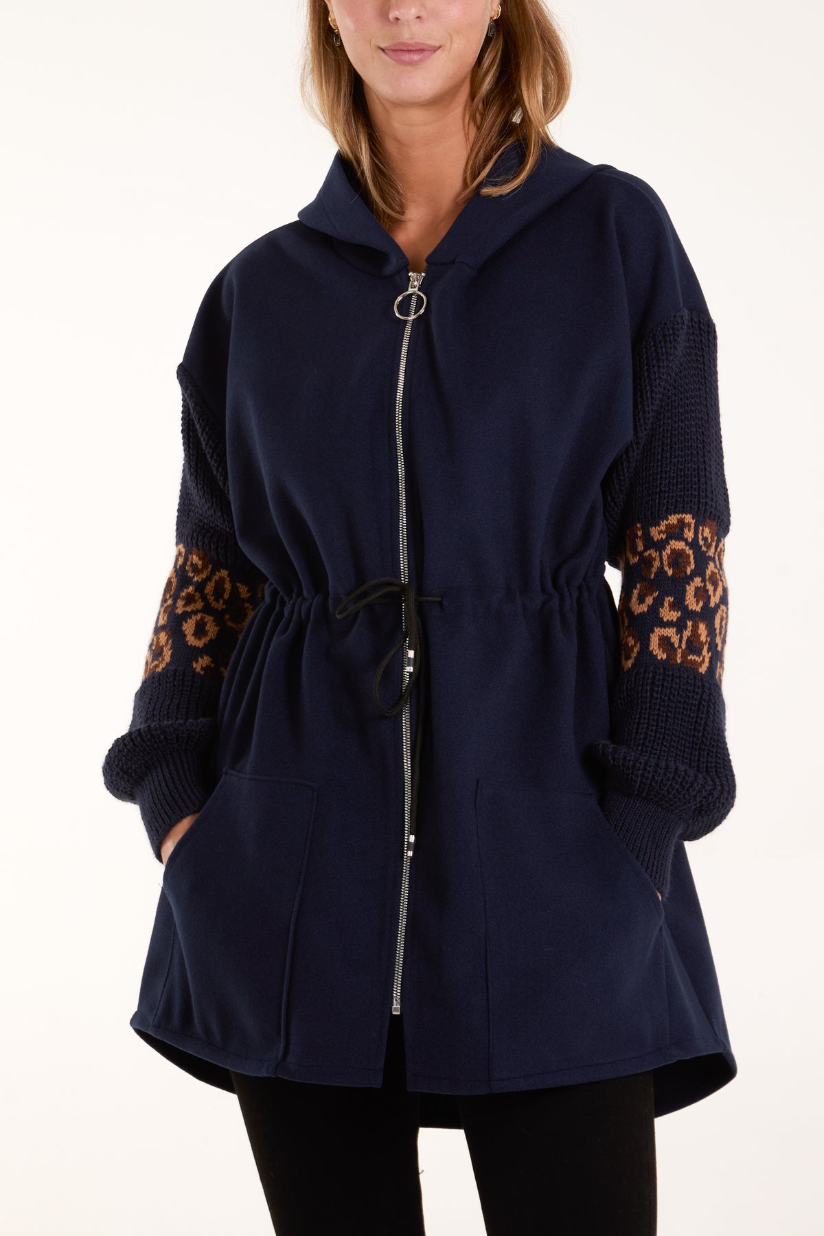 Hooded Contrast Knitted Sleeve Parka