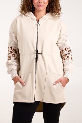 Hooded Contrast Knitted Sleeve Parka