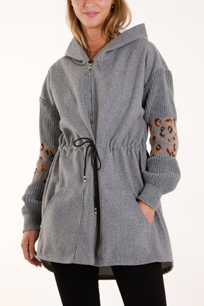 Hooded Contrast Knitted Sleeve Parka