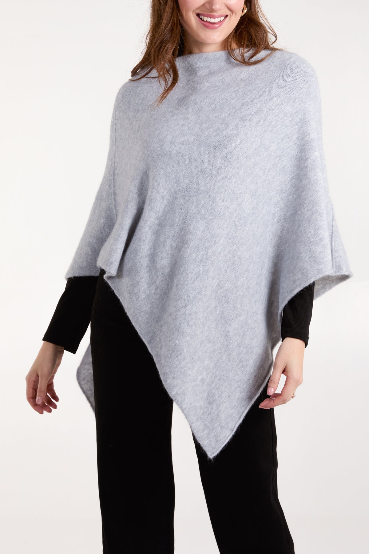 Soft Touch Asymmetric Hem Knit Poncho