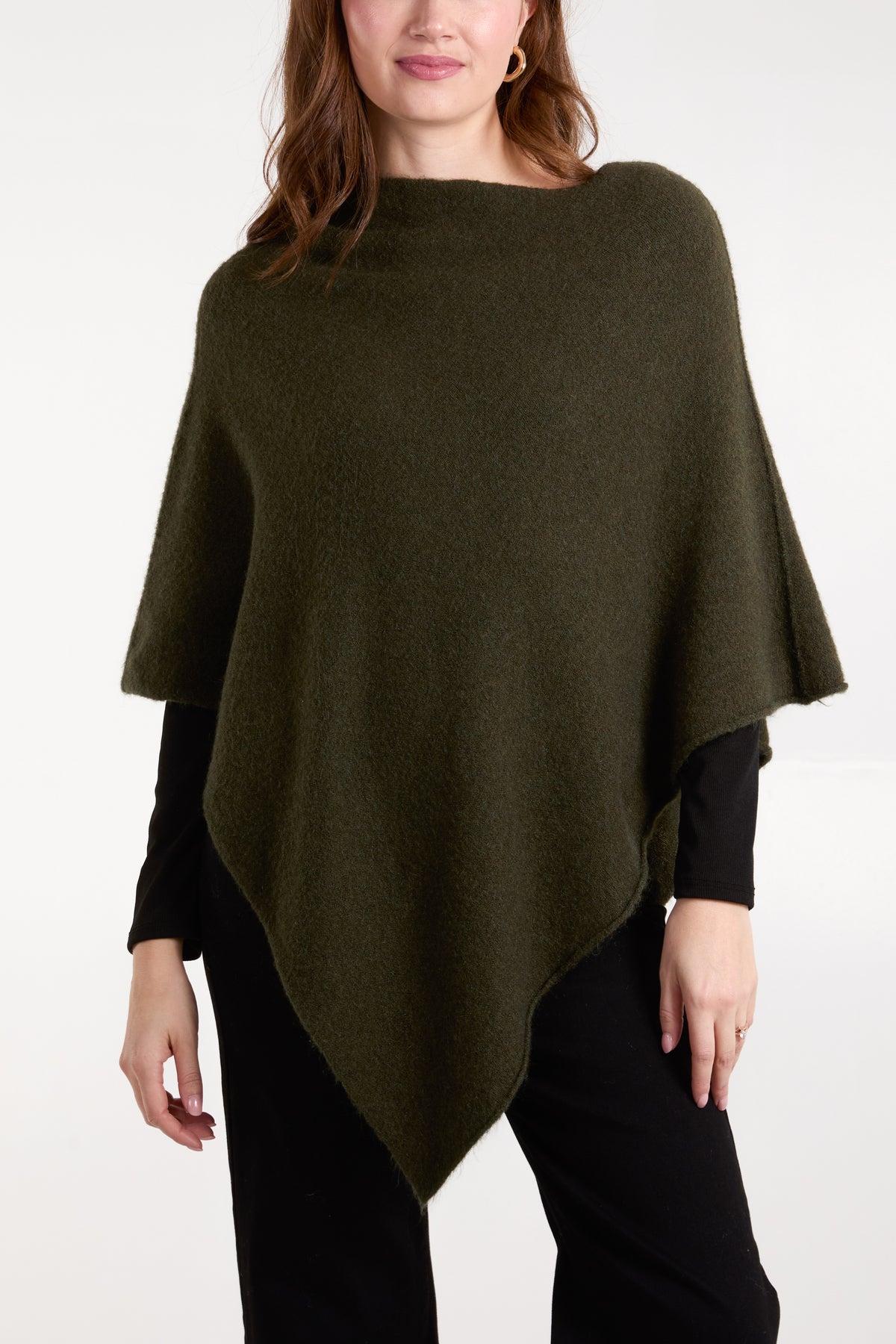 Soft Touch Asymmetric Hem Knit Poncho