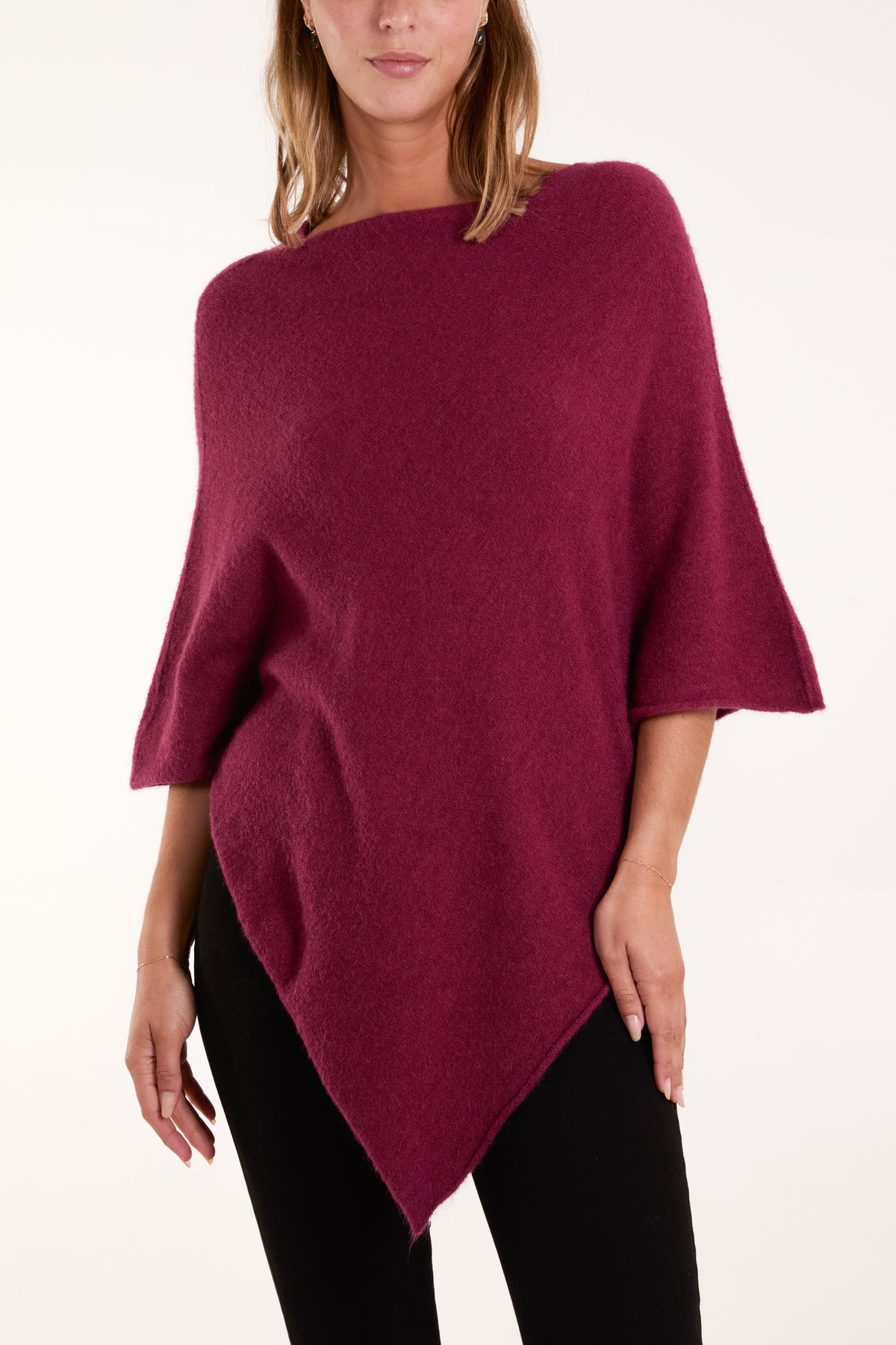 Soft Touch Asymmetric Hem Knit Poncho