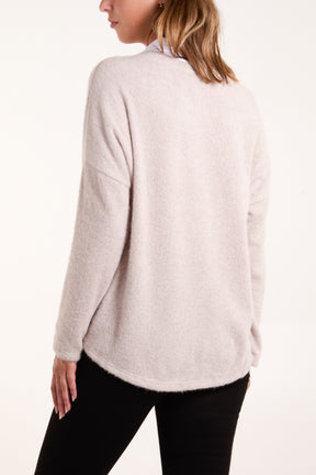 Wool Blend V-neck Jumper with Collar