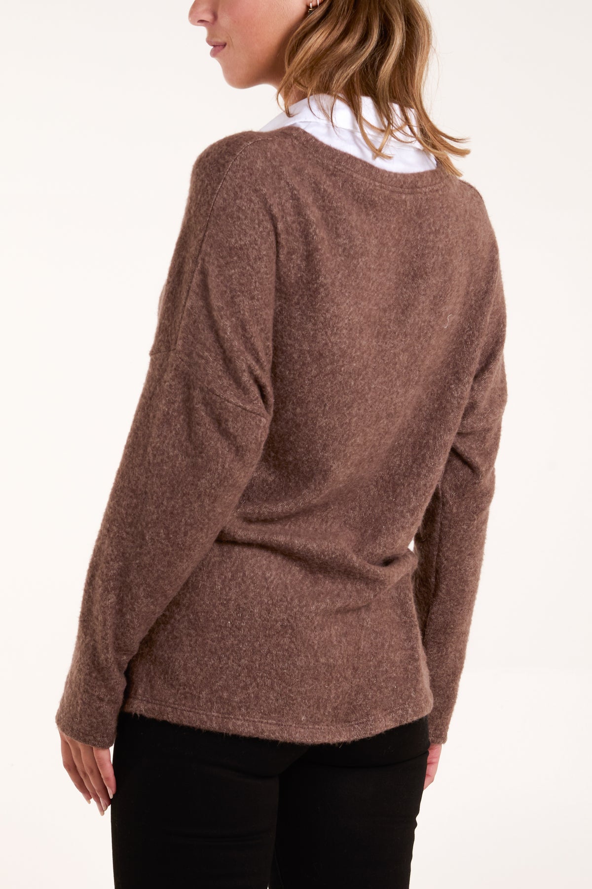 Wool Blend V-Neck Shirt Collar Jumper