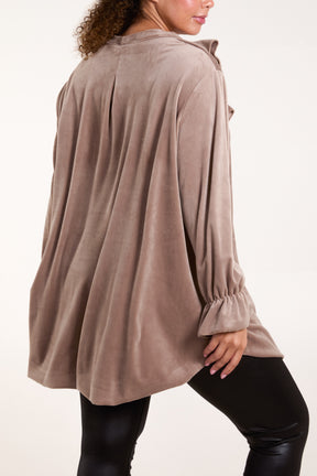 Velour Front Ruffle Blouse