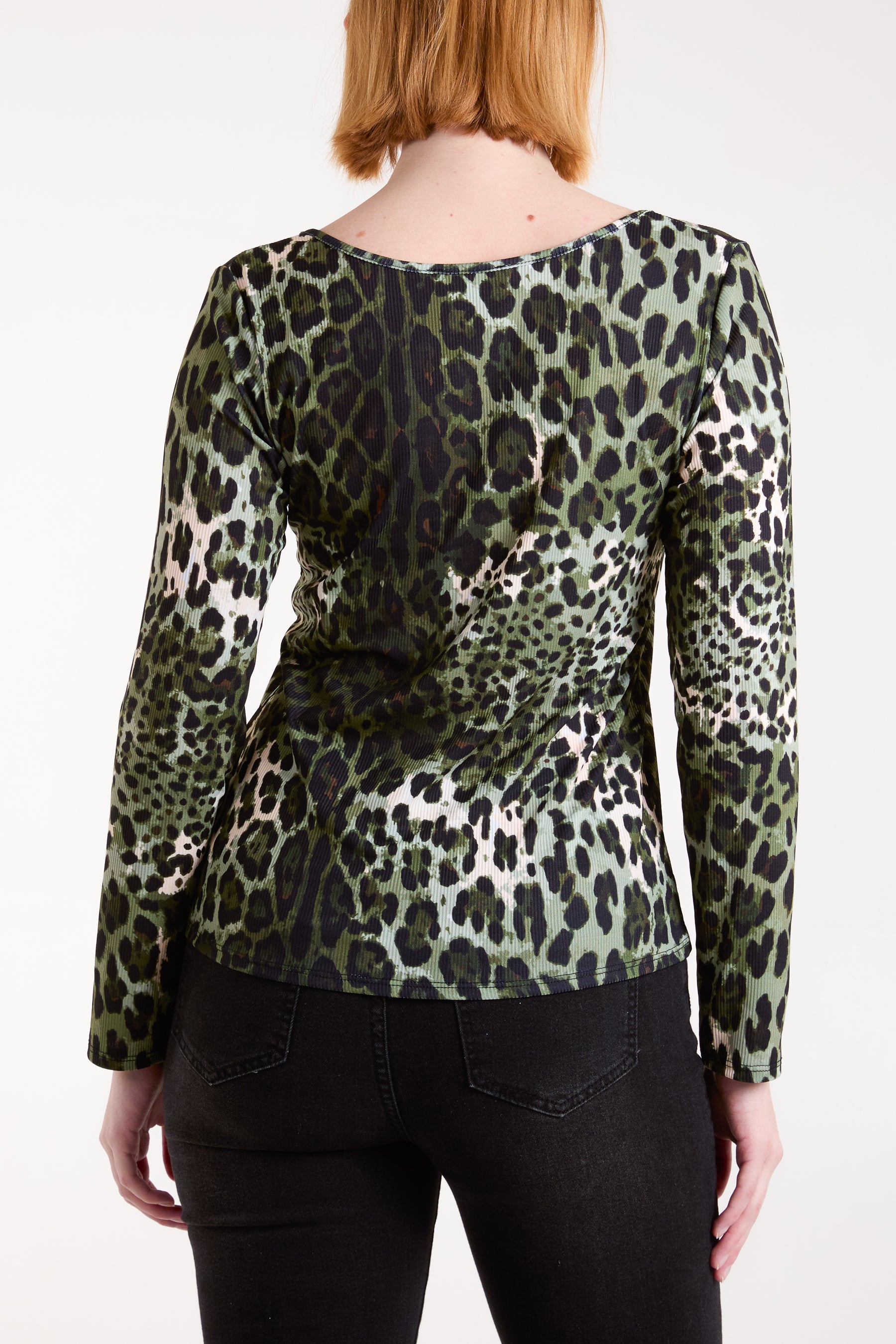 Scoop Neck Leopard Print Ribbed Top