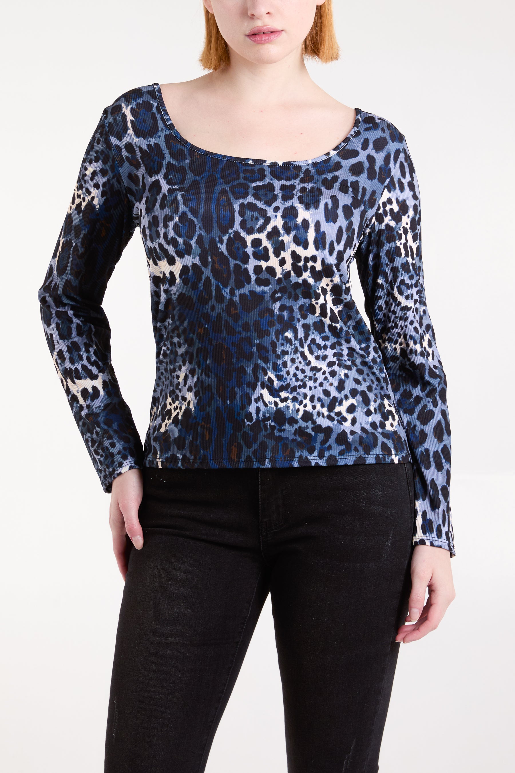 Scoop Neck Leopard Print Ribbed Top